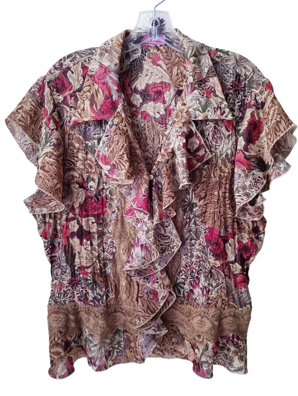 Vintage Signature By Bobbie Bee Brown Ruffle Floral Top